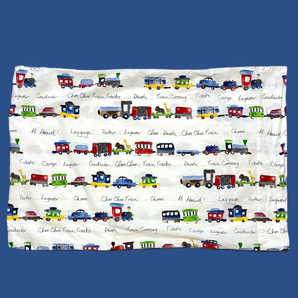 Pottery Barn Train Animals Pillow Case Standard Cover Kid Pillowcase Replacement